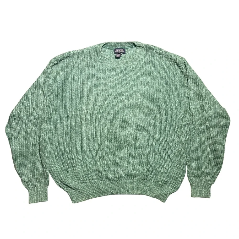 Vintage Lands End 90s Shaker Knit Cotton Sweater Mens XL Green Made in USA